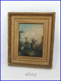 Peinture Ancienne XIX ème s, scène romantique huile sur toile