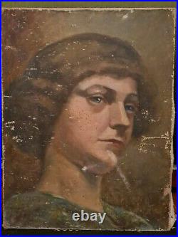 Peinture Ancienne, huile sur toile portrait de femme