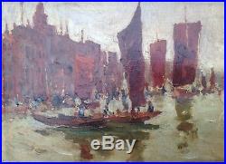 Peinture Huile Sur Toile Bateaux Lagune De Venise Italie 1924 Superbe Signature