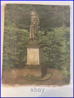 Peinture Huile Sur Toile Jean Arnavielle Statue Jardin Sculpture Arbre 1920 Art