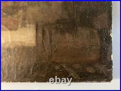 Peinture Huile Sur Toile Scène De Village Charrette Paysage XIXe Ancien Art 1850