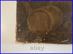 Peinture Huile Sur Toile Scène De Village Charrette Paysage XIXe Ancien Art 1850