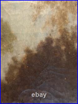 Peinture Huile Sur Toile Scène De Village Charrette Paysage XIXe Ancien Art 1850