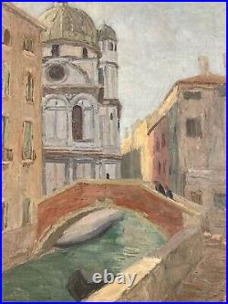 Peinture Huile Sur Toile Venise Pont Rue Italie Atelier Robert Santerne 1950