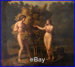 Peinture Huile sur Toile 18ème Adam et Eve