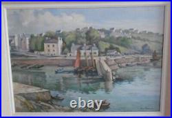 Peinture Marine Huile Sur Toile Port Le Bono Riviere D'auray Signée Jean Guennal