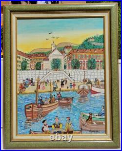 Peinture Pêche à Nice Huile sur toile de Rose Calvino Peinture Pêche à Nice Huile sur toile de Rose Calvino