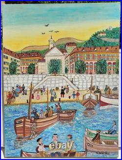 Peinture Pêche à Nice Huile sur toile de Rose Calvino Peinture Pêche à Nice Huile sur toile de Rose Calvino
