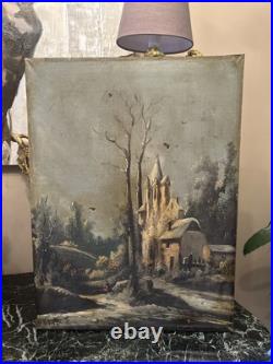 Peinture XIX Ème Représentant Un Paysage De Neige, Huile Sur Toile