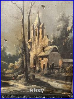 Peinture XIX Ème Représentant Un Paysage De Neige, Huile Sur Toile