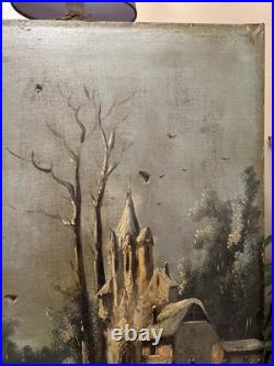 Peinture XIX Ème Représentant Un Paysage De Neige, Huile Sur Toile