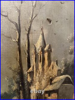 Peinture XIX Ème Représentant Un Paysage De Neige, Huile Sur Toile