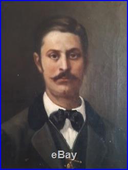 Peinture XIX ème portrait signé homme tarbes bigorre antic painting france cadre