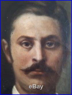 Peinture XIX ème portrait signé homme tarbes bigorre antic painting france cadre