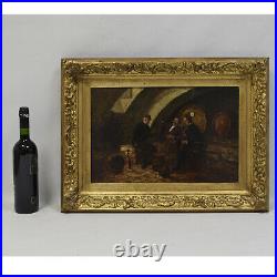 Peinture à l'huile sur la planche d'environ 1900 Dégustation du vin 64,5x47,5 cm