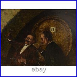 Peinture à l'huile sur la planche d'environ 1900 Dégustation du vin 64,5x47,5 cm