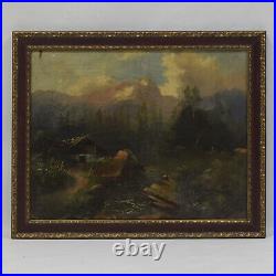 Peinture à l'huile sur toile Paysage de montagne du 19ème siècle 69 x 56 cm