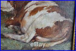 Peinture à l'huile sur toile XIXème signé Fronti à la vache