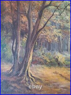 Peinture à l'huile sur toile, sous-bois 116 x 66 cm. Signé R. Pol