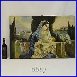Peinture ancienne à l'huile sur toile Madone avec l'enfant 99,5x65 cm