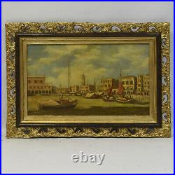 Peinture ancienne à l'huile sur toile daté 1897 Paysage de Venise 66 x 45 cm