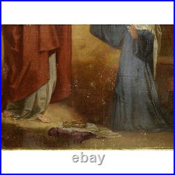 Peinture ancienne à l'huile sur toile de 1870 Jésus-Christ apparaît 59x53 cm