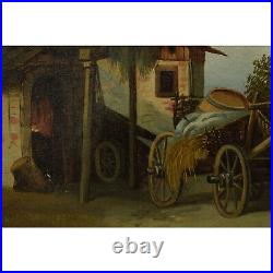 Peinture ancienne de 1880-1900 à l'huile Paysage avec des chevaux 85x72 cm