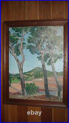 Peinture ancienne grande huile fin XIXe-début XXe Paysage de Provence Alpilles