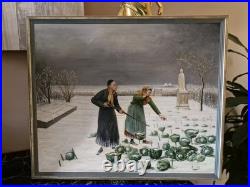 Peinture ancienne huile Sur Toile Curé Qui Chasse Un Lapin Signée