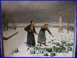 Peinture ancienne huile Sur Toile Curé Qui Chasse Un Lapin Signée