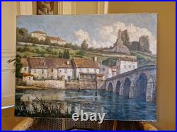 Peinture ancienne huile sur toile VUE DE VILLAGE