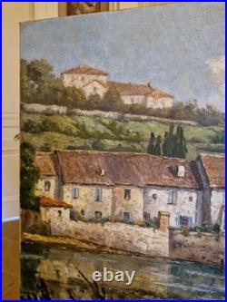 Peinture ancienne huile sur toile VUE DE VILLAGE