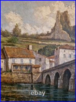 Peinture ancienne huile sur toile VUE DE VILLAGE