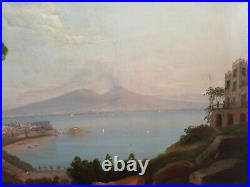 Peinture ancienne huile sur toile du XIXe la baie de Naples