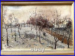 Peinture ancienne huile sur toile paysage d'hiver impressionniste