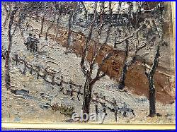 Peinture ancienne huile sur toile paysage d'hiver impressionniste