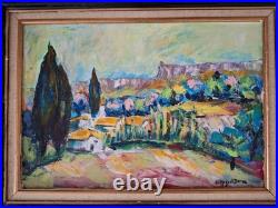 Peinture huile sur toile Provence Tableau Paysage Nature Arbres Encadré Signé