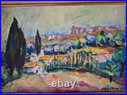 Peinture huile sur toile Provence Tableau Paysage Nature Arbres Encadré Signé