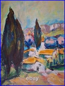 Peinture huile sur toile Provence Tableau Paysage Nature Arbres Encadré Signé
