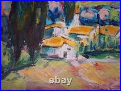 Peinture huile sur toile Provence Tableau Paysage Nature Arbres Encadré Signé