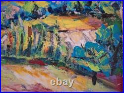 Peinture huile sur toile Provence Tableau Paysage Nature Arbres Encadré Signé