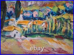 Peinture huile sur toile Provence Tableau Paysage Nature Arbres Encadré Signé