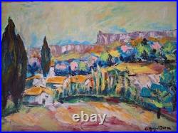 Peinture huile sur toile Provence Tableau Paysage Nature Arbres Encadré Signé