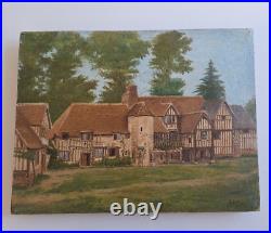 Peinture huile sur toile paysage architecture vielle maison de ferme colombages