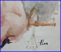 Peinture huile/ toile -Jeune Femme Assise Nue -signée Alan