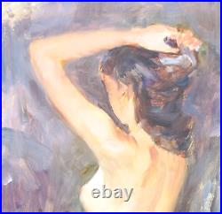 Peinture huile/ toile -Jeune Femme Assise Nue -signée Alan