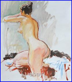 Peinture huile/ toile Jeune Femme Nue étude de nu féminin -signée Alan