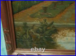 Petit Tableau Ancien Peinture Huile Ecole de Barbizon Versailles Ange Cadre Bois