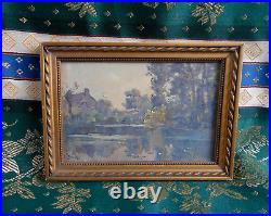 Petit Tableau Ancien Peinture Miniature Huile Ecole de Barbizon 19eme Sous Verre