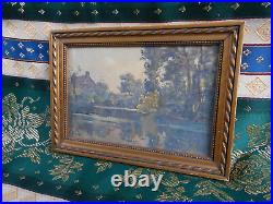 Petit Tableau Ancien Peinture Miniature Huile Ecole de Barbizon 19eme Sous Verre